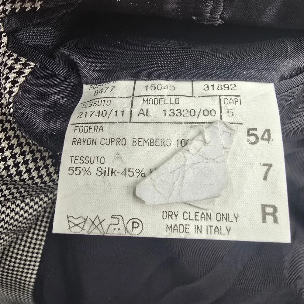 Canali Blazer Men 44R Black White Silk Wool Blend Houndstooth Sport Coat Italy